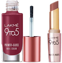LAKMÉ 9To5 Primer + Gloss Nail Colour & Lakme 9To5 Primer + Matte Lip Color Coffee Command 3.6 G