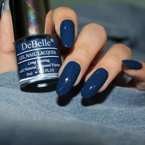 DeBelle Gel Glossy Finish Nail Polish Bleu Allure(Navy Blue), 8 Ml - Enriched With Natural Seaweed Extract, Cruelty Free, Toxic Free