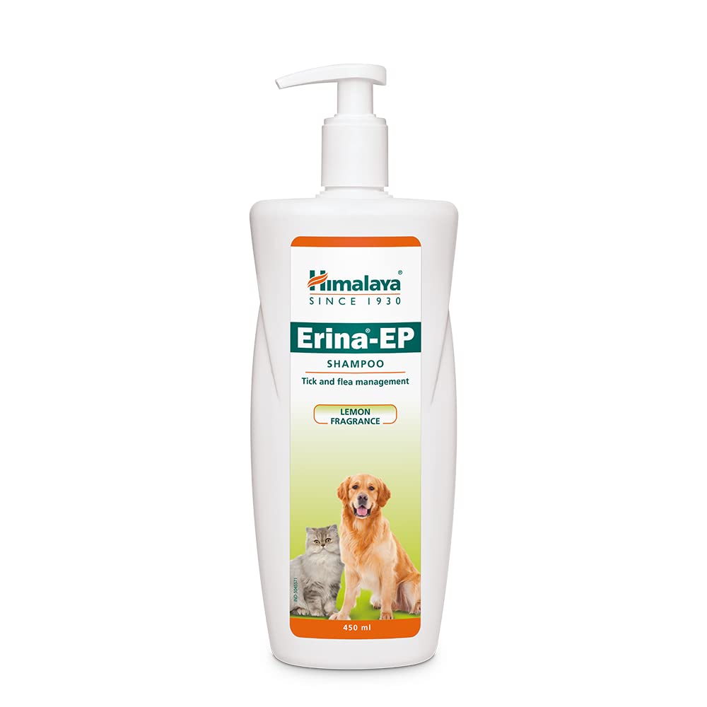 Himalaya Erina EP Shampoo for Dogs and Cats| Anti-Tick and Flea Formula with Natural Ingredients for Healthy Skin and Coat | 450 ml