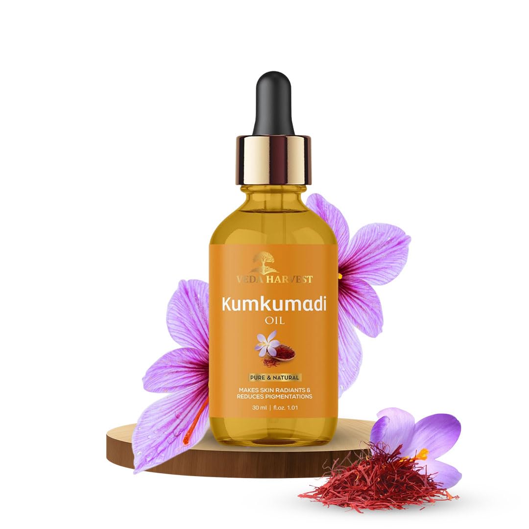 Veda Harvest Kumkumadi oil/Kumkumadi tailam for glowing skin|Brighten Skin|Acne and Pimples|For Dark spots,Wrinkles and Pigmentation| Brightening Oil|All Skin Types & No Side Effects| 30ml