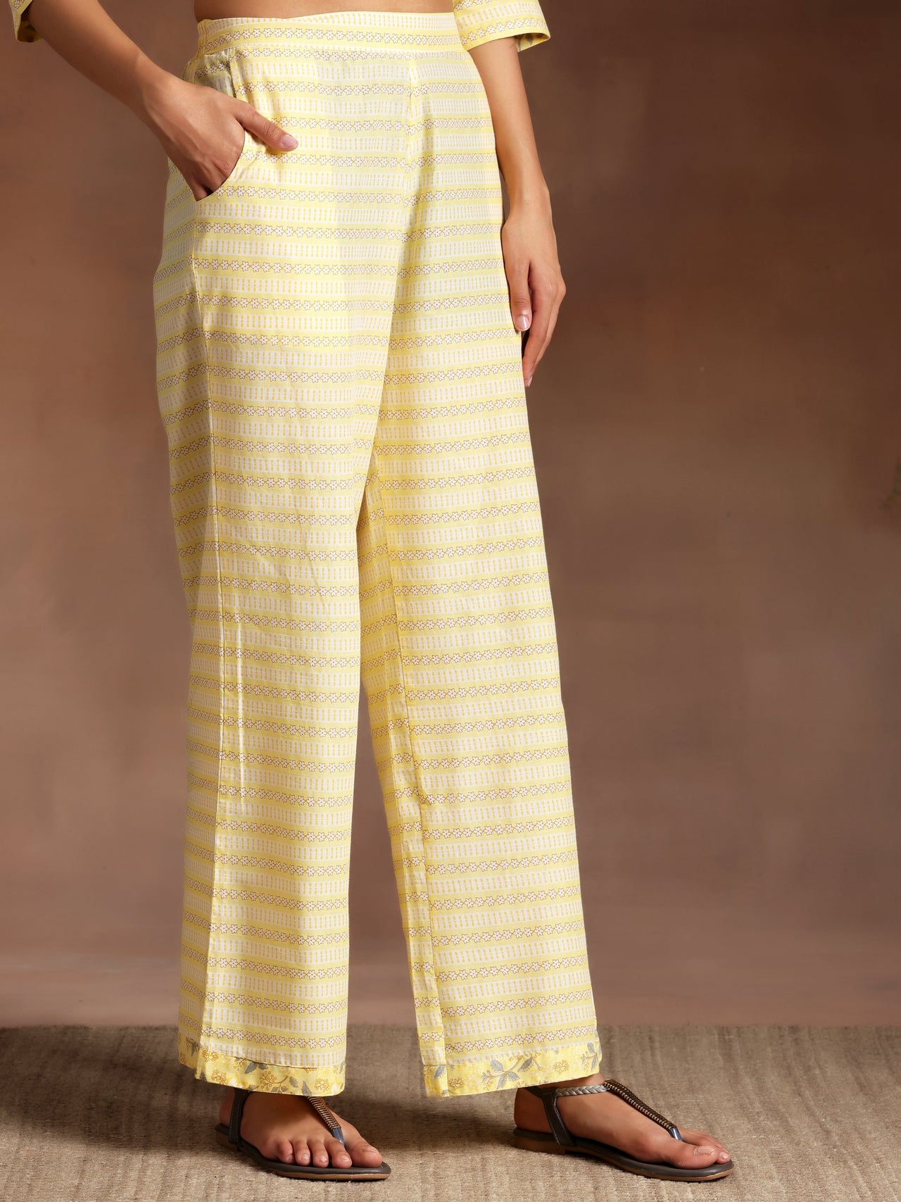 Yellow Printed Cotton Straight Suit with Dupatta