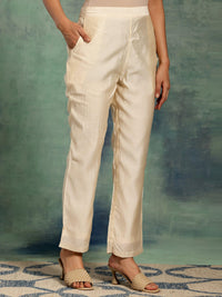 Beige Printed Chanderi Silk A-Line Kurta with Palazzos