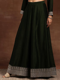 Green Embroidered Silk Blend Straight Suit with Dupatta