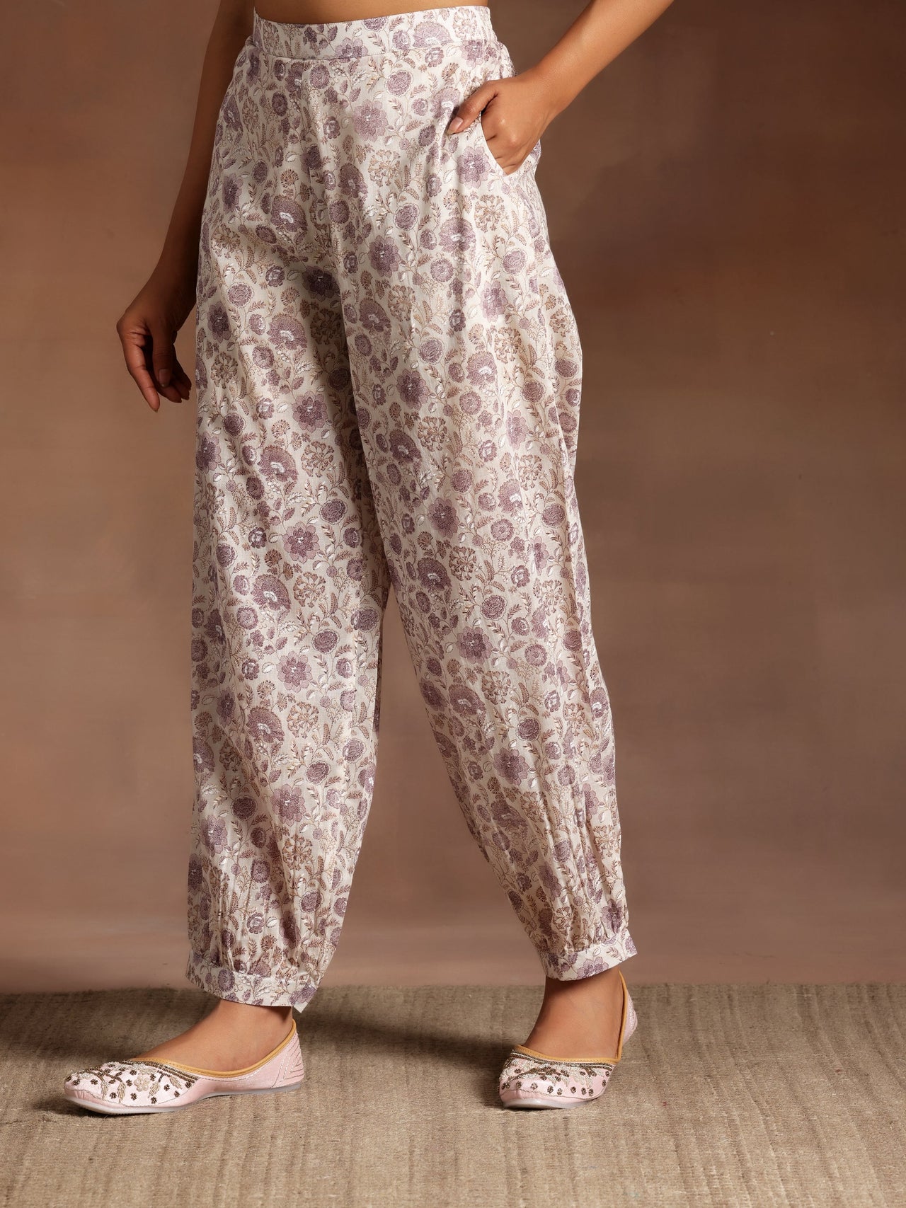 Saundarya White Printed Cotton A-Line Kurta with Salwar & Dupatta