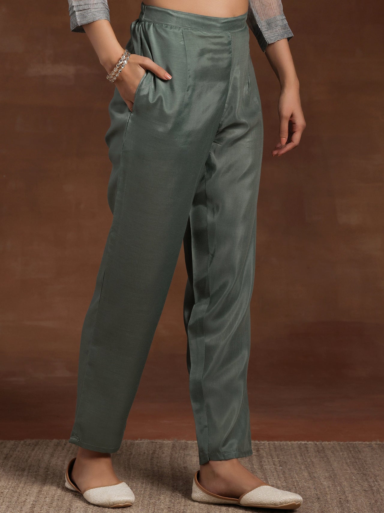 Green Printed Organza Straight Suit with Dupatta