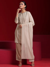 Libas Art Taupe Striped Georgette Straight Suit with Dupatta