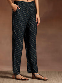 Blue Printed Silk Blend Straight Suit with Dupatta