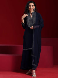Libas Art Blue Yoke Design Georgette Straight Suit with Dupatta