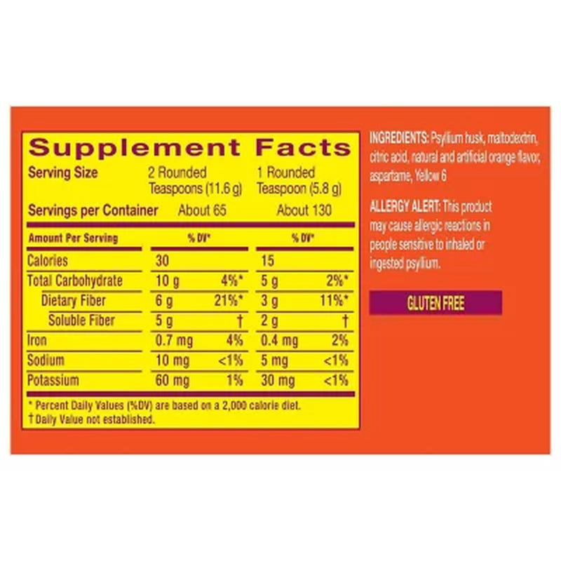 Metamucil Psyllium 4In1 Fiber Sugar-Free Powder, Orange, 26.6 Oz., 2 Pk.