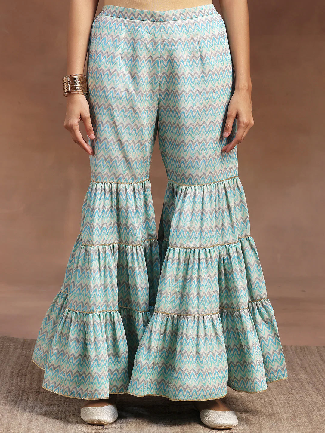 Blue Printed Silk Blend Straight Suit with Dupatta