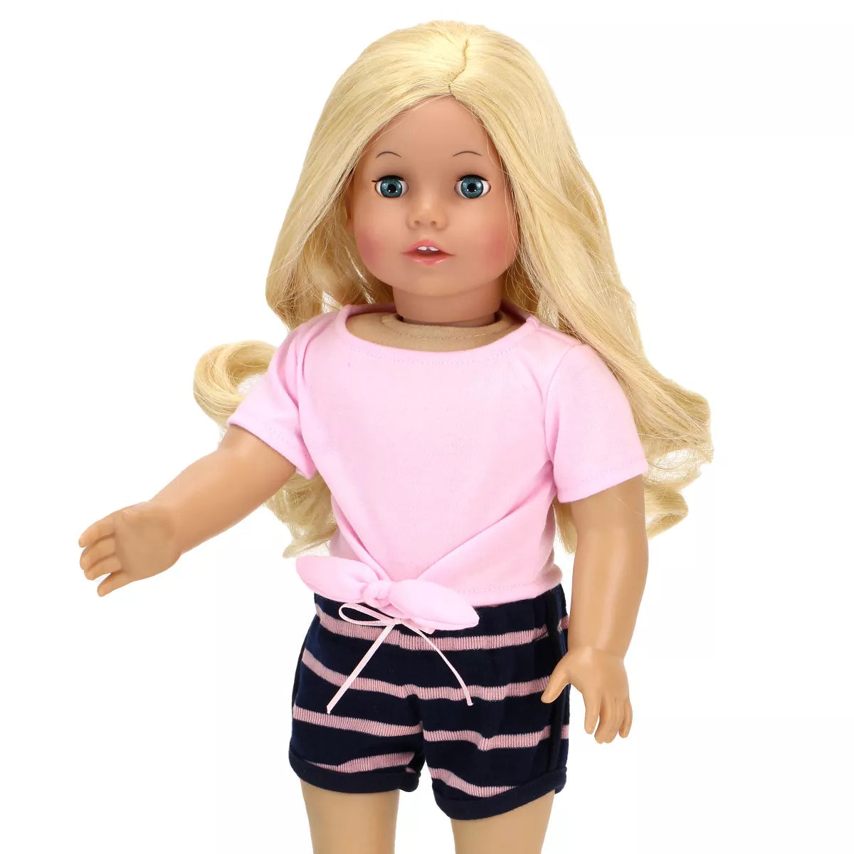 Sophia’S 2 Piece Summer Outfit with Tie Front Tee and Striped Shorts for 18" Dolls, Pink/Navy