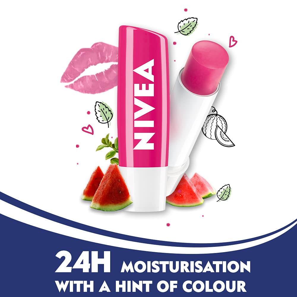 NIVEA Lip Balm, Fruity Peach Shine, 4.8g & NIVEA Lip Balm, Fruity Watermelon Shine, 4.8g