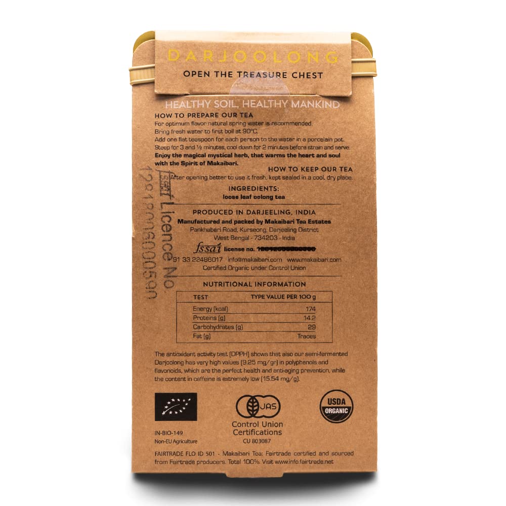 Makaibari Tea Treasures Darjoolong Tea Bags| USDA Certified Organic Darjeeling Tea | 100% Natural Detox Tea | Oolong Tea Loose Leaf | Semi-Fermented Whole Leaf Oolong Tea Bag |25 Pcs