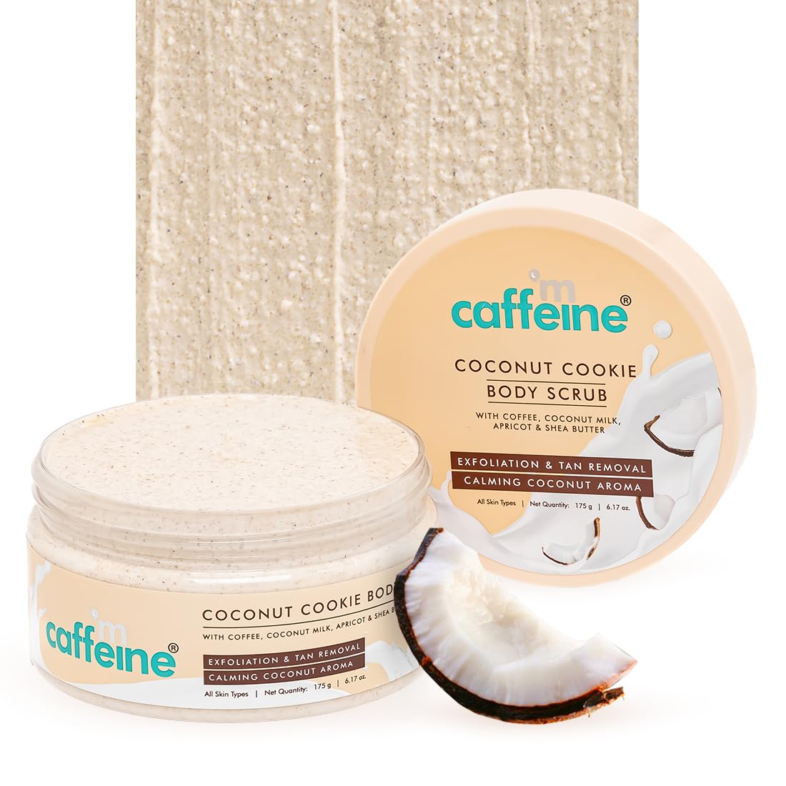 mCaffeine Coconut Cookie Body Scrub for Exfoliation & Tan Removal With Coffee, Milk, Apricot & Shea Butter | Reduce Skin Darkness | Calming Aroma | Glowing Skin for Men & Women - 175g