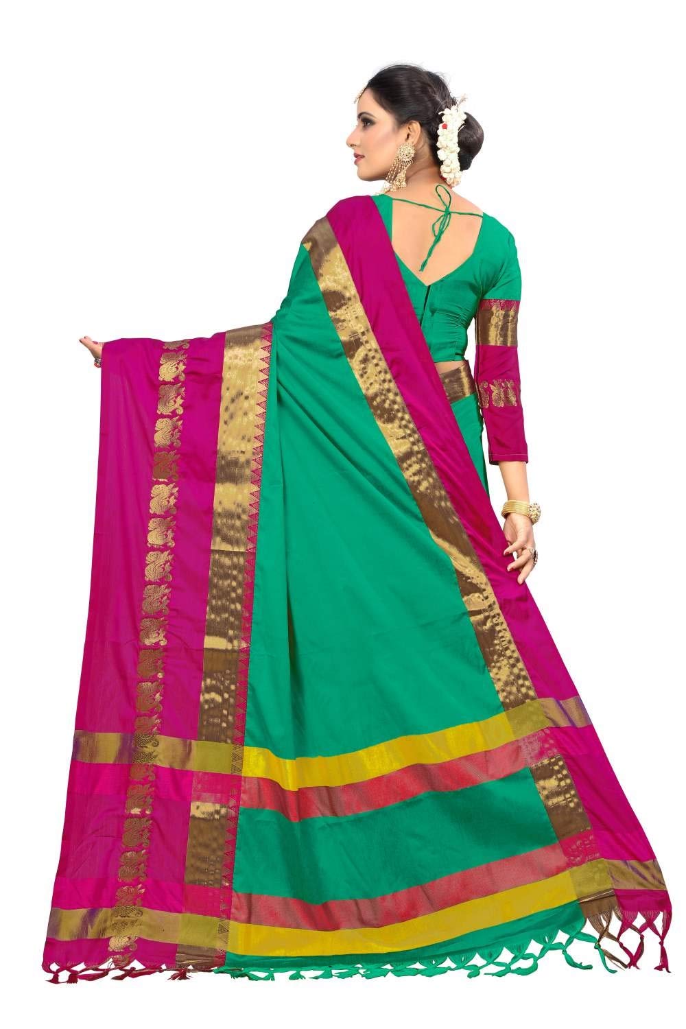 PAREVDEE Women's  Dobby Cotton Saree With Blouse Piece