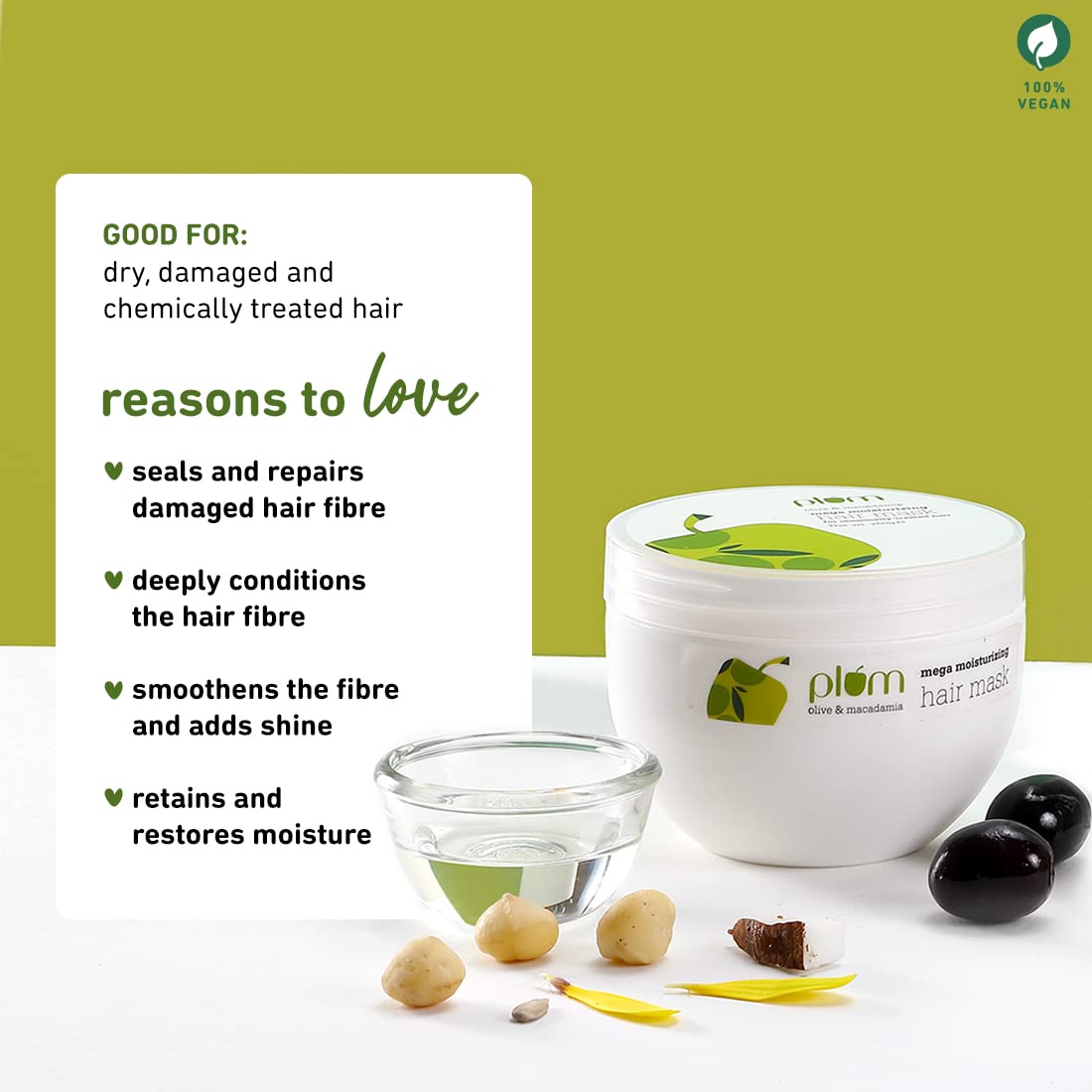 Plum Olive & Macadamia Mega Moisturizing Hair Mask, 250ml