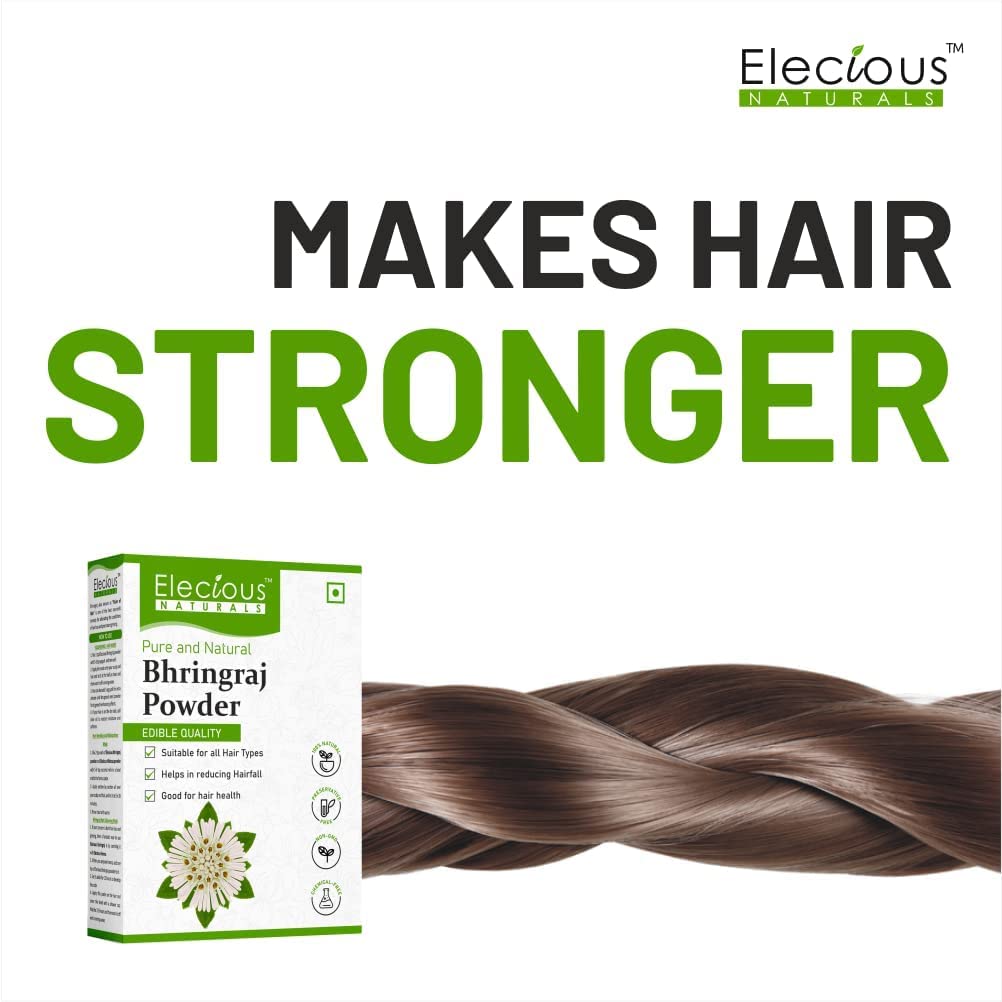 Elecious Pure Bhringraj Powder for hair growth (200 Grams) and Eating | Edible | Ideal for Hair pack, Hair oil and oral consumption | 100% Natural, Preservative free