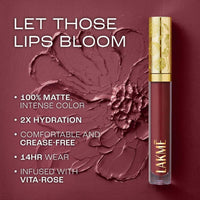 Lakmé Rouge Bloom Matte Lip Liquid, Matte Finish, longlasting for up to 14 hours, quick drying & transfer-proof, infused with vita rose for smooth & moisturised lips - Cinnamon Sensation