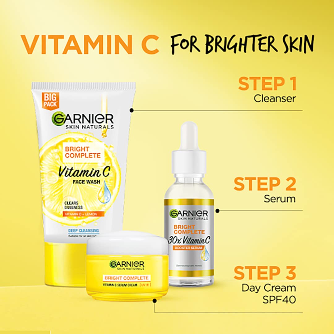 Garnier Skin Naturals Bright Complete Vitamin C Facewash, For Brighter and Glowing Skin - Daily Cleanser Suitable For all Skin Types, 150g (Pack of 2)