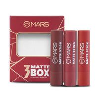 MARS Matte Super Stay Lipstick | Up to 12 Hours Long Lasting | Smudge Proof and Waterproof Lipstick for Women (2.6 gm) (02-TREASURE) Matte Box Set of 3 Lipsticks for Women (3x3.2 gm) (01-Red & Maroon)