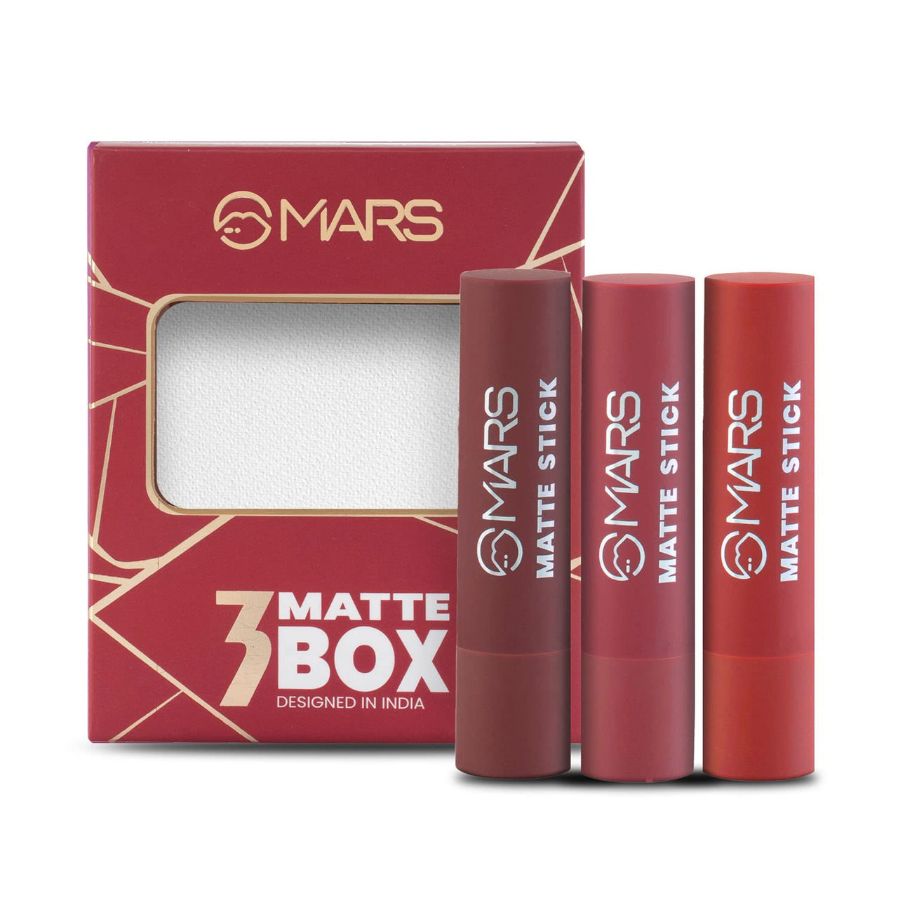 MARS Drip Lip Mist for Women (4.5 ml) (06-Cocoa Drip) Matte Box Set of 3 Lipsticks for Women (3x3.2 gm) (01-Red & Maroon)