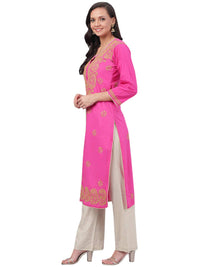 Ada Lucknowi Hand Embroidered Chikankari Straight Cotton Kurti Kurta for Women