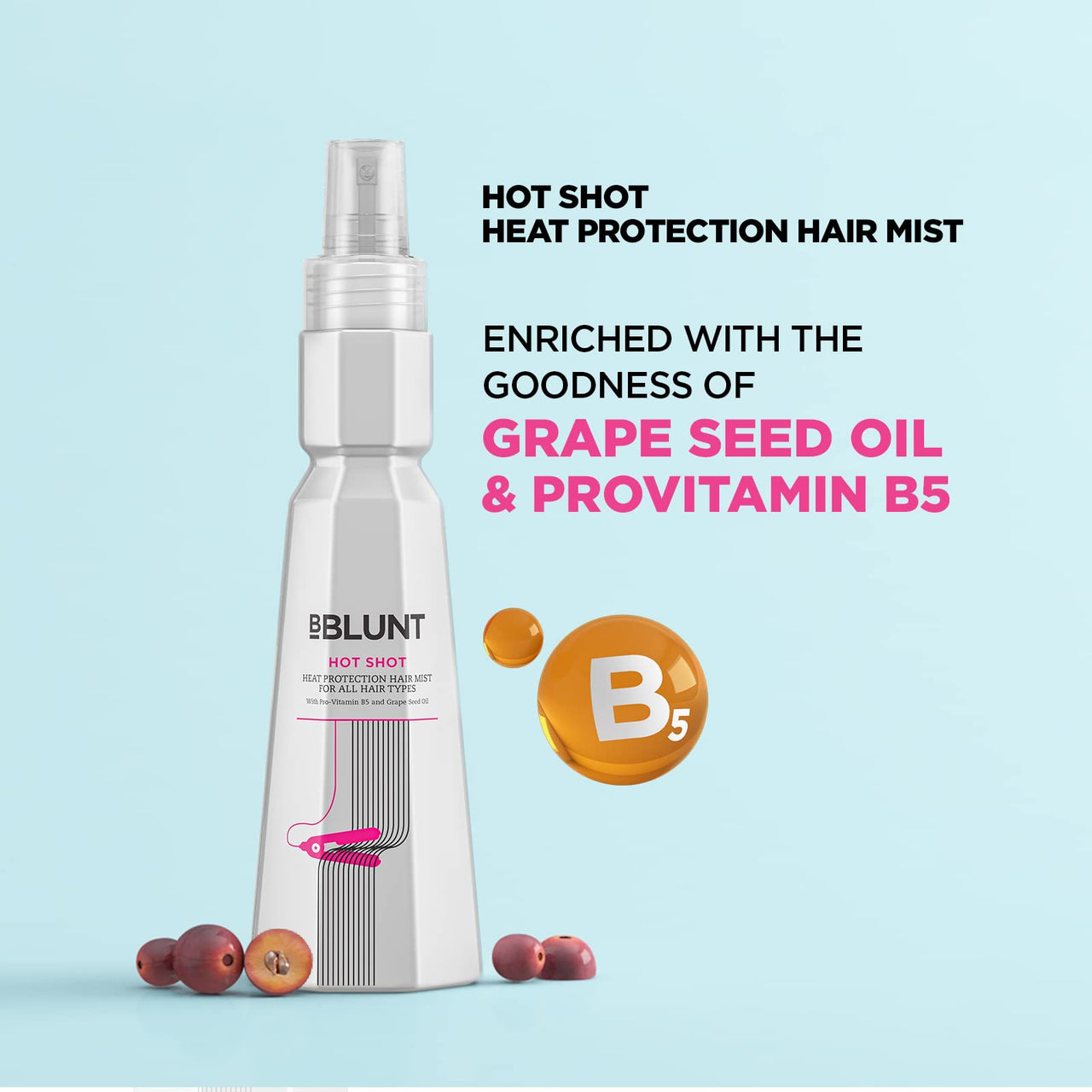 BBlunt Hot Shot Heat Protection Mist | Damage Protect | with Grapeseed Oil & Provitamin B5-150 ml (Pack of 3)