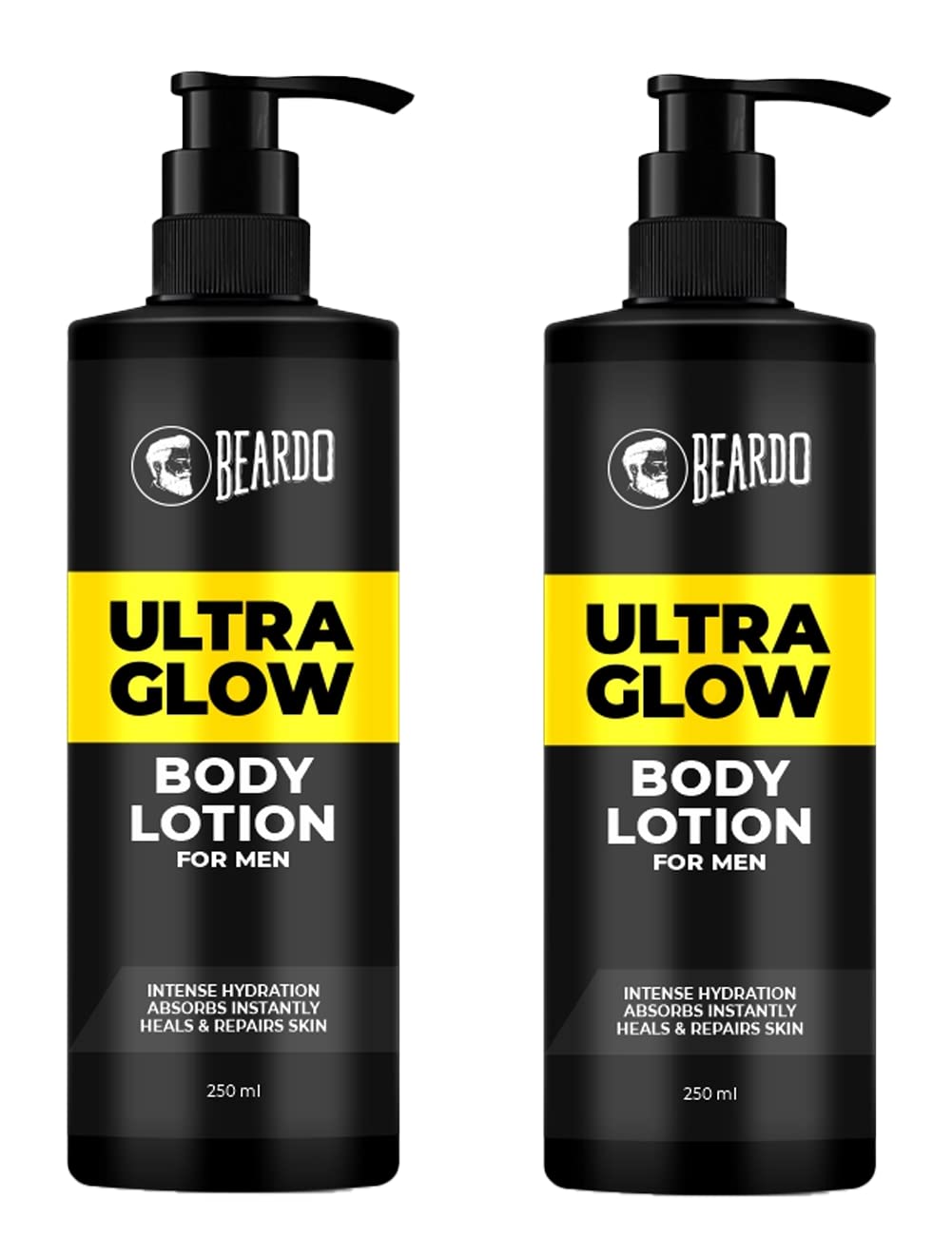 Beardo Ultraglow Body Lotion for Men's Skin | Intense Hydration for Winter | Ultra-light Weight & Instant Absorption| Heals & Repairs Skin | 250ml x 2