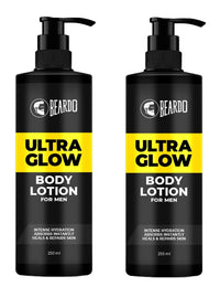 Beardo Ultraglow Body Lotion for Men's Skin | Intense Hydration for Winter | Ultra-light Weight & Instant Absorption| Heals & Repairs Skin | 250ml x 2