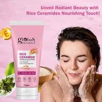 Globus Naturals Rice Ceramide Korean Velvety Skin Face Wash | Improves skin barrier| Ayurvedic Preparation| Paraben Free, Gentle & Mild| Suitable For All Skin Types, 75 gm