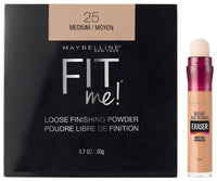 Maybelline New York Luminous Finish Instant Age Rewind Concealer, Medium, 6g and Fit me Loose Finishing Powder, 25 Medium, 20g
