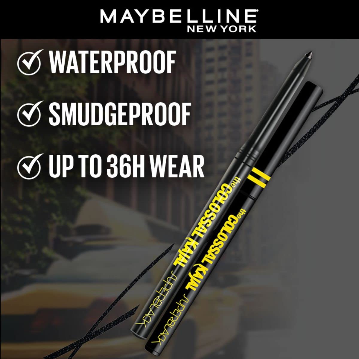 Maybelline New York Kajal Pencil, Super Black, Intense Colour, Sharp Definition, Long-Lasting, Colossal Kajal, 0.35G, Matte Finish (Pack of 2)