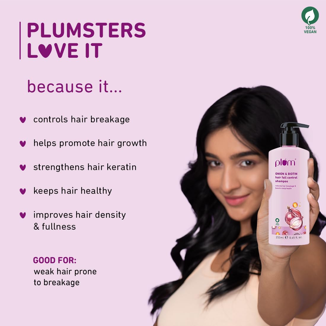 Plum Onion and Biotin Shampoo for Hairfall Control | Paraben Free | Enriched with Onion Extract, Biotin, D-Panthenol | Boosts Scalp Health | 250 ml