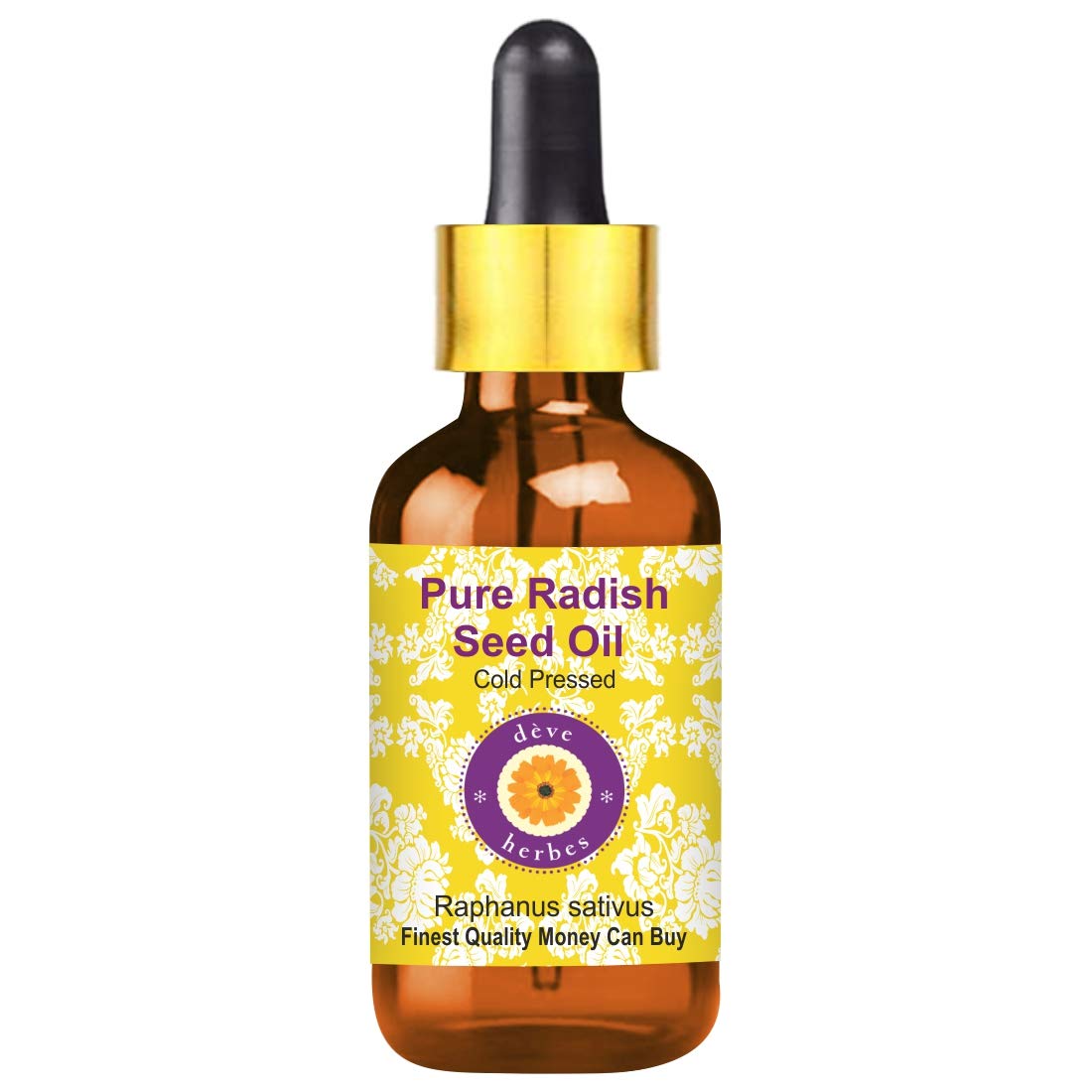 Deve Herbes Pure Radish Seed Oil (Raphanus sativus) with Glass Dropper Natural Therapeutic Grade Cold Pressed 10ml