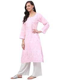 Ada Hand Embroidered Lucknowi Chikankari Straight Cotton Kurti Kurta for Women A220999 White 2XL