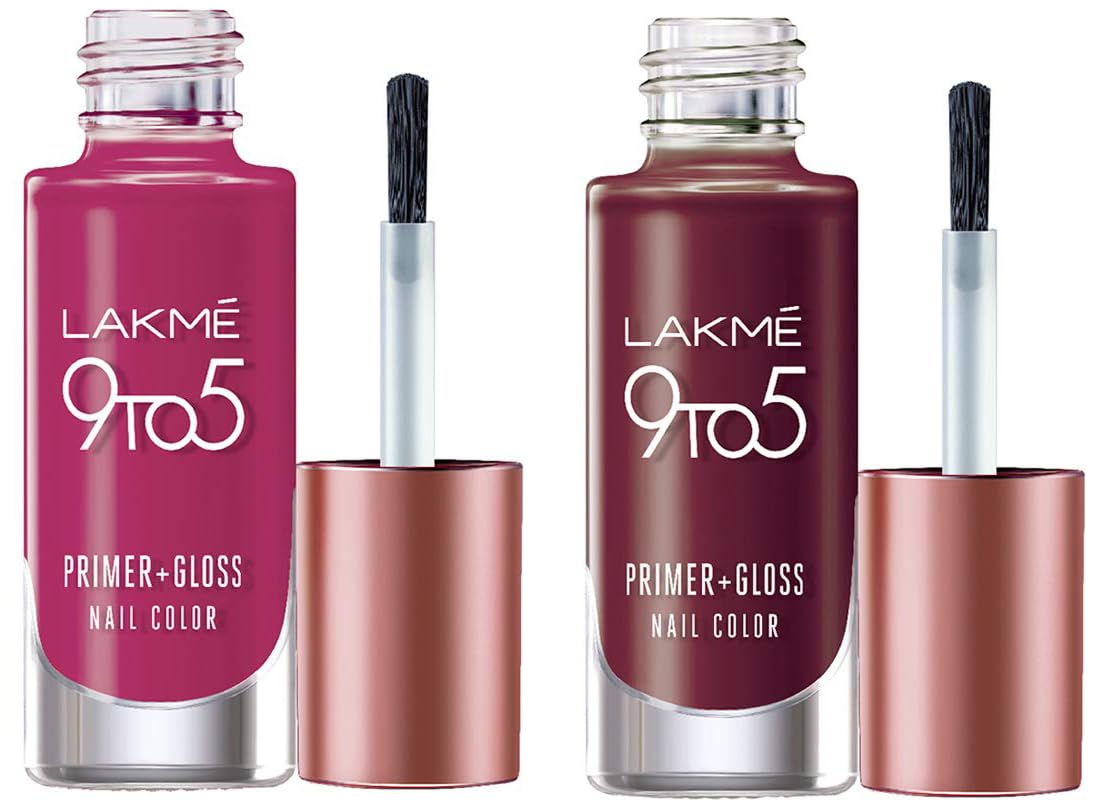 Lakmé 9 To 5 Primer + Glossy Finish Nail Colour & 9 To 5 Primer + Glossy Finish Nail Colour Combo, 6 Ml