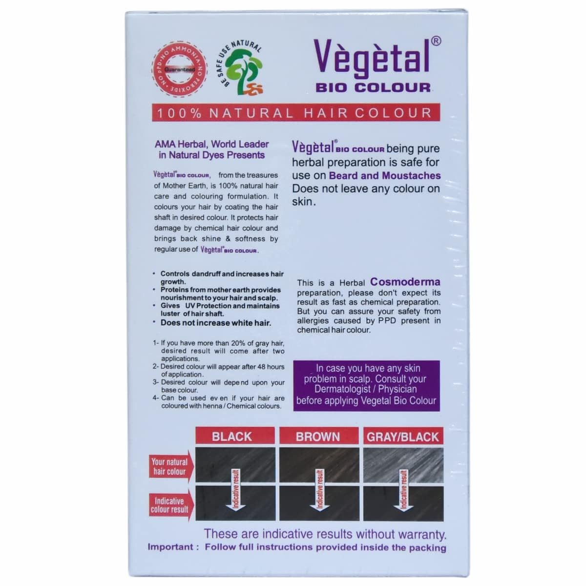 Vegetal Bio Colour - Experience Natural Dark Brown Beard Hair Color for Men | Ammonia-Free, PPD-Free, 100% Organic, and Herbal | Safe and Effective Beard Dye| Complete Kit Included |25g Each