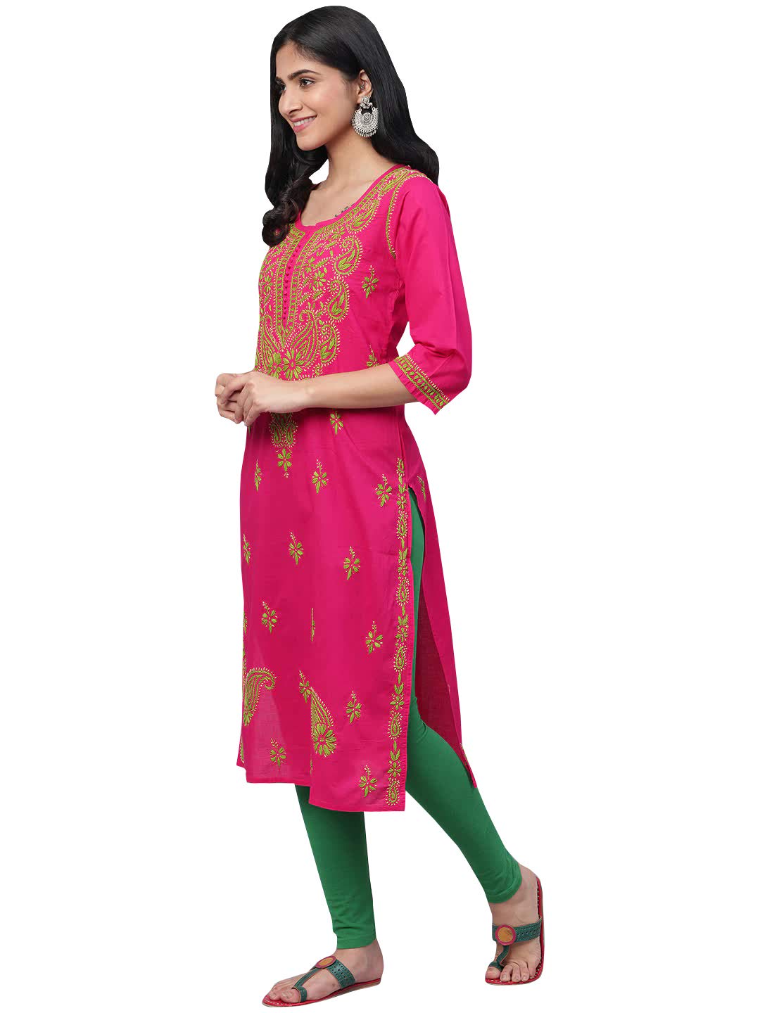 Ada Women's  Straight Cotton Kurti Lucknowi Handmade Chikankari Tunic Kurta