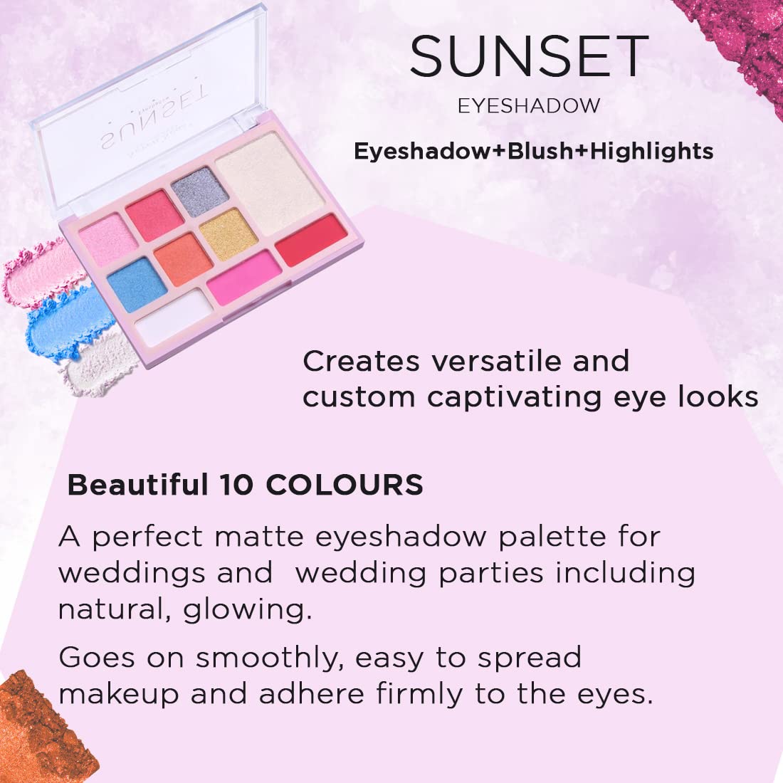 Seven Seas Sunset 10 Pigmented Colors Eyeshadow Palette| Long Wearing And Easily Blendable Eye Makeup Palette | Multicolor - 24.4Gm | Matte,Shimmery & Metallic Finish (Natural)
