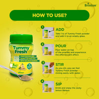 Brinton Tummy Fresh To Relief From Constipation, Gas & Acidity | Improves Digestion | Soluble Isabgol | Effervescent | Zesty Lemon Flavour (Sugar-Free) - 100g
