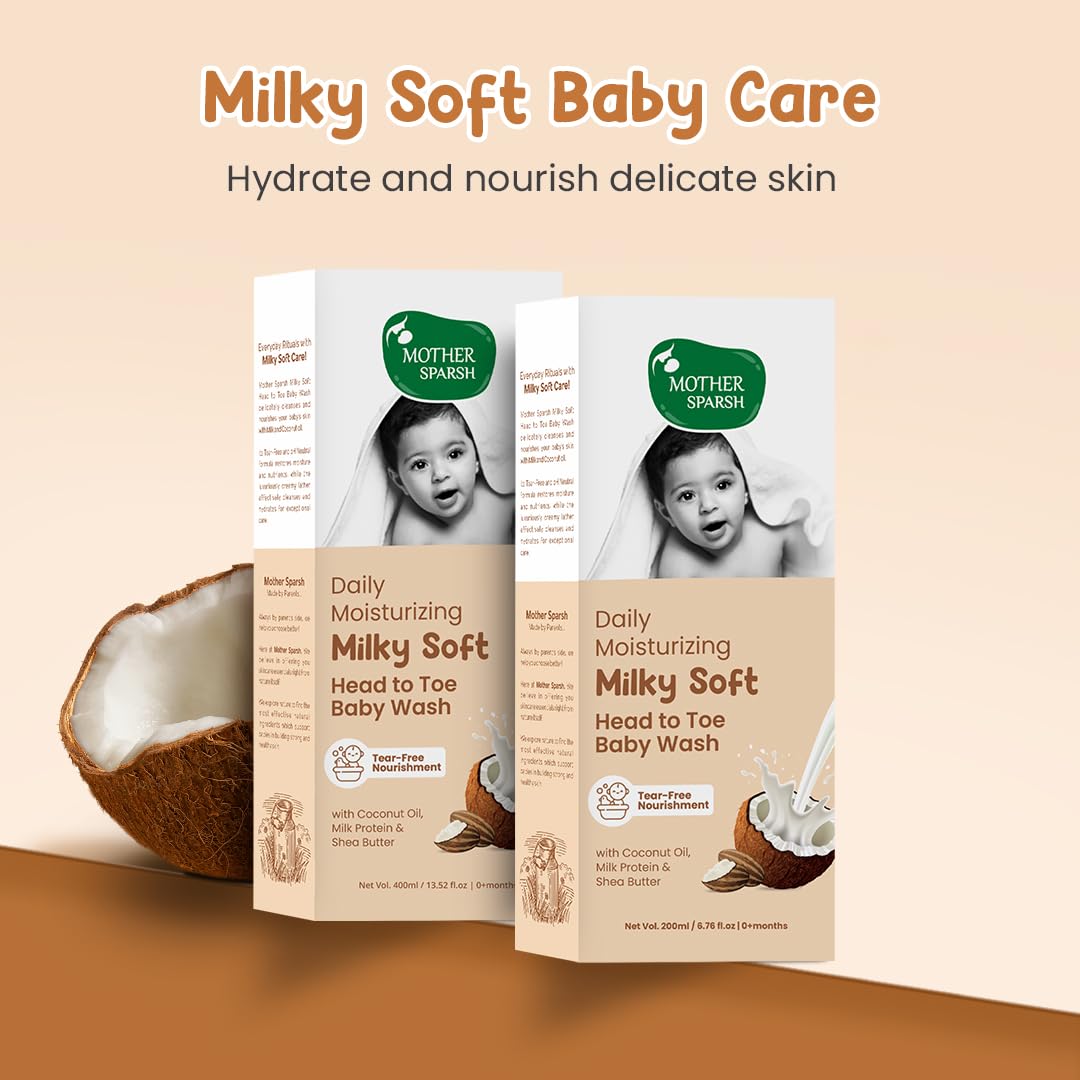 Mother Sparsh Milky Soft Head to Toe Baby Wash & Baby Shampoo-400ml with Milk Protein & Shea Butter |Ph balanced & Paraben free 2 in 1 Natural Baby Body Wash