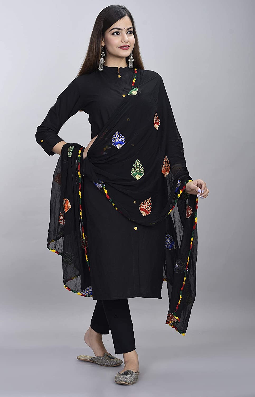 DIAMO Women's  Phulkari Chiffon Dupatta