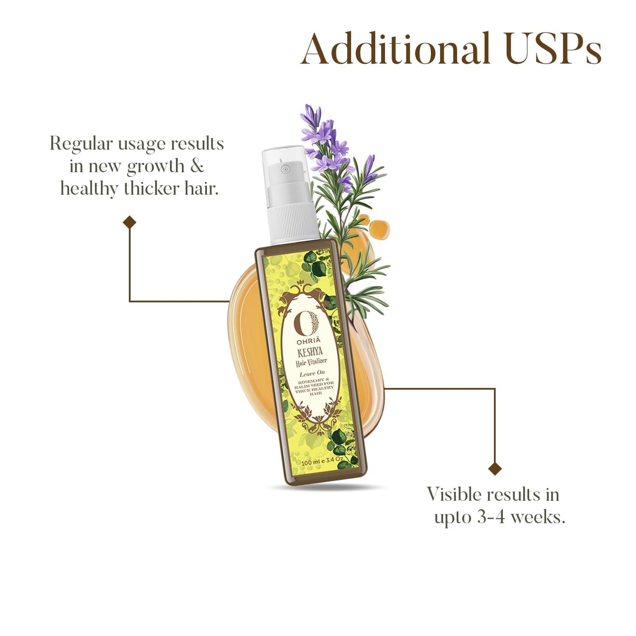 Ohria Ayurveda Rosemary Keshya Hair Vitaliser | Supports Thicker-Looking Hair & Reduces Hair Fall | With Hibiscus, Fenugreek, Halim Seeds | 100ml