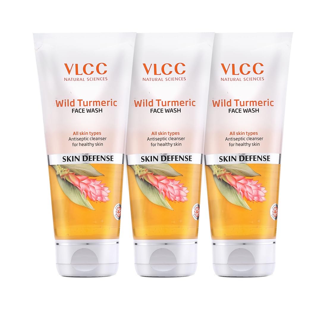 VLCC Wild Turmeric Face Wash - 80ml X 3 (Pack of 3) - Antiseptic Cleanser for Healthy Skin | With Turmeric, Honey, Haldi Root Extract, Aloe Vera, Reetha, Arjuna, and Dandelion Extracts.