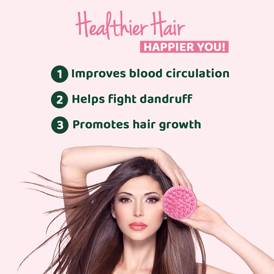 Rey Naturals Hair Scalp Massager Shampoo Brush - Hair Growth, Scalp Care, and Relaxation - Soft Bristles for Gentle Massage - Pink Color (Pink)
