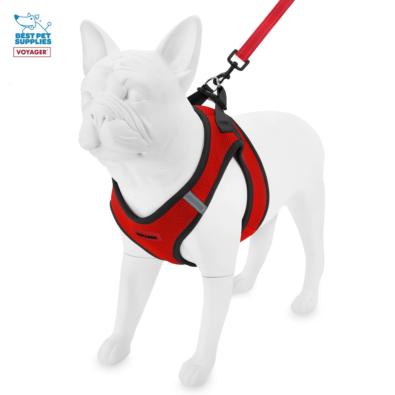 Voyager Step-in Air All Weather Mesh Harness and Reflective Dog 5 ft Leash Combo with Neoprene Handle, for Small, Medium and Large Breed Puppies by Best Pet Supplies - Red/Black Trim, XXX-Small Harness Leash Bundle (Red/Black Trim)