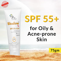 Fixderma Shadow RX Sunscreen SPF 55+ Gel PA+++ | Sunscreen for Oily Skin | Minimum Sunscreen SPF 50 | Sunscreen for Body & Face | Hybrid Sunscreen with UVA, UVB, IR Protection and Vitamin E - 75gm