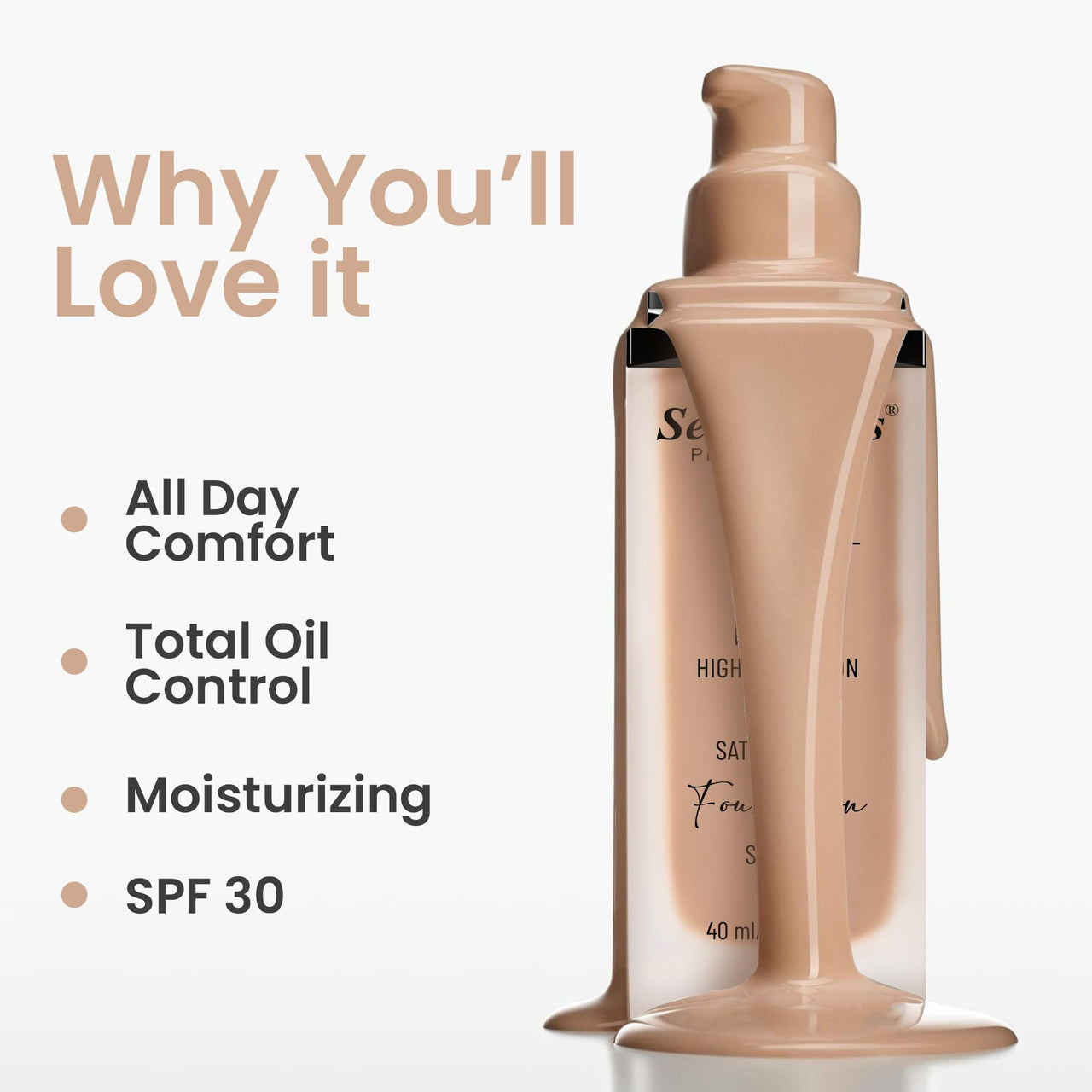 Seven Seas HD High Definition Foundation, SPF 30, Satin Finish, Oil Free and Long lasting Liquid Foundation for Women (05-Tawny, 40ml)