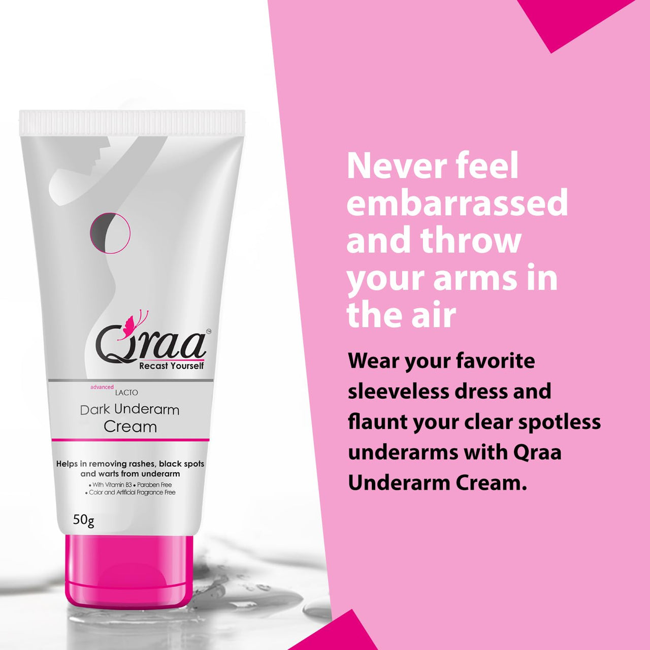 Qraa Advanced Lacto Dark Underarm Cream,For Even Toned Underarms | Paraben Free | For Dark Body Parts| Pack of 1 (50gm)