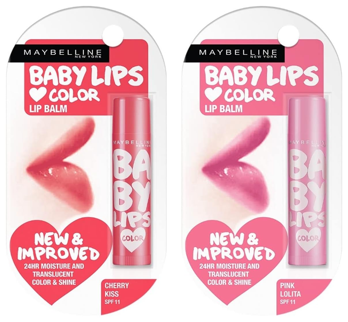 Maybelline New York Baby Lips Lip Balm, Pink Lolita, 4g and Maybelline New York Baby Lips Lip Balm, Cherry Kiss, 4g